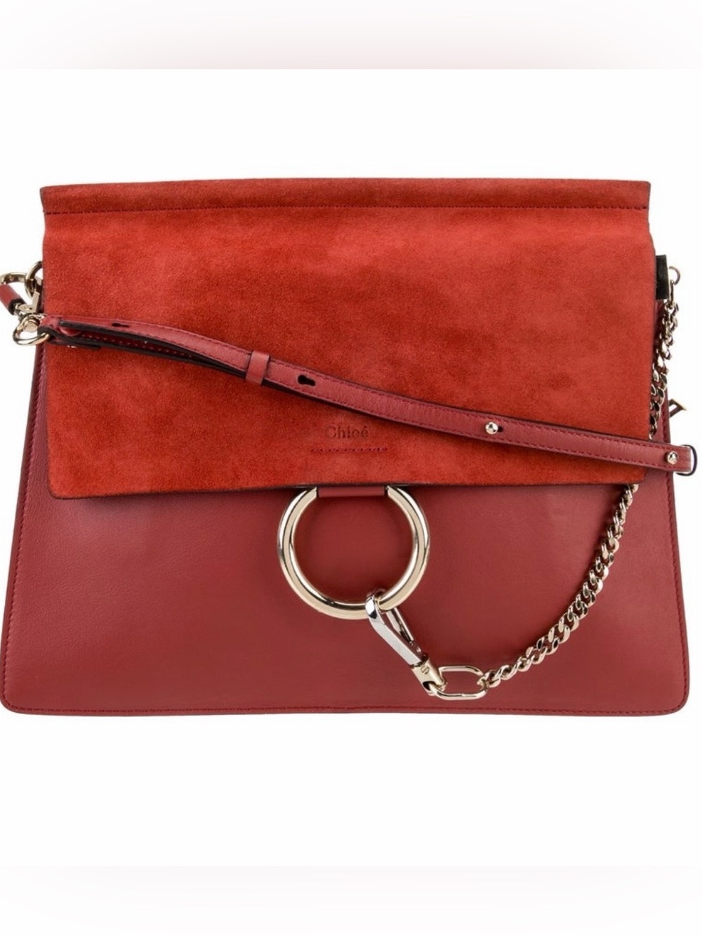 Chloé Faye Shoulder Bag in Rich Red Suede & Leather